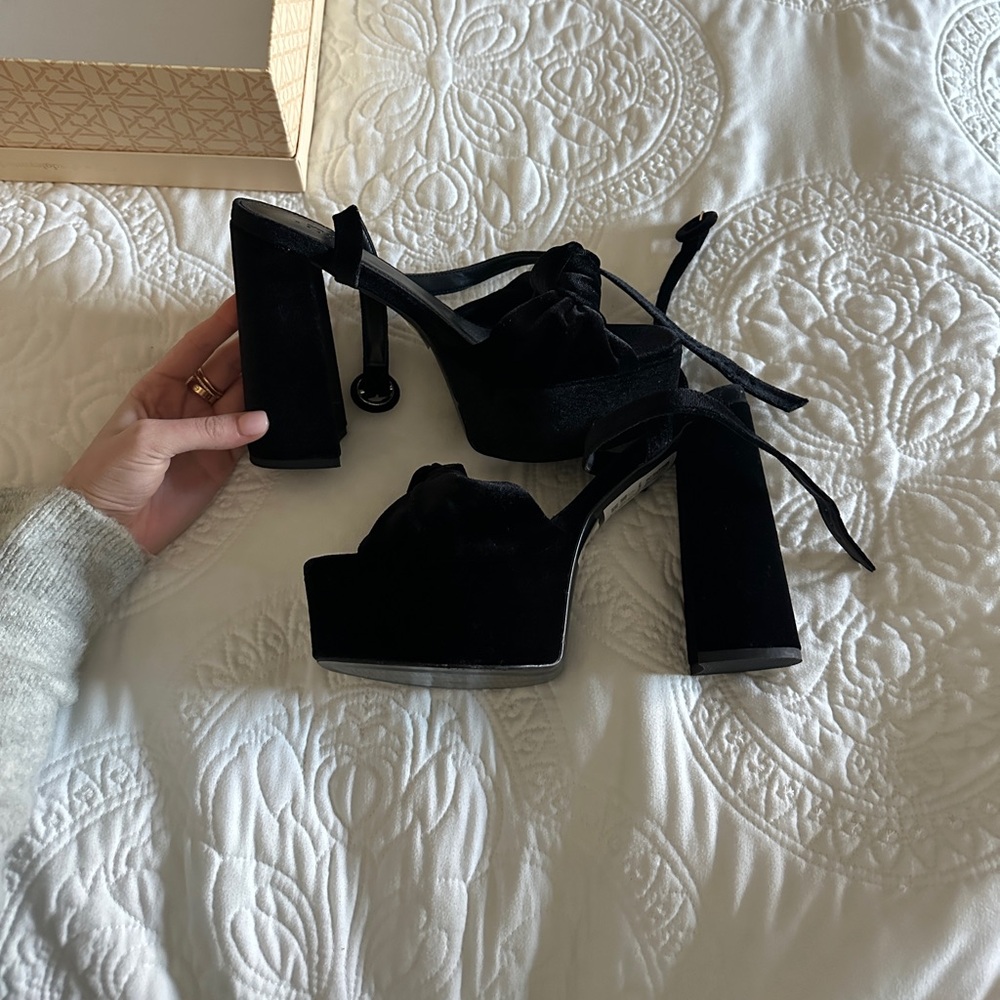 ASOS black velvet platform heels